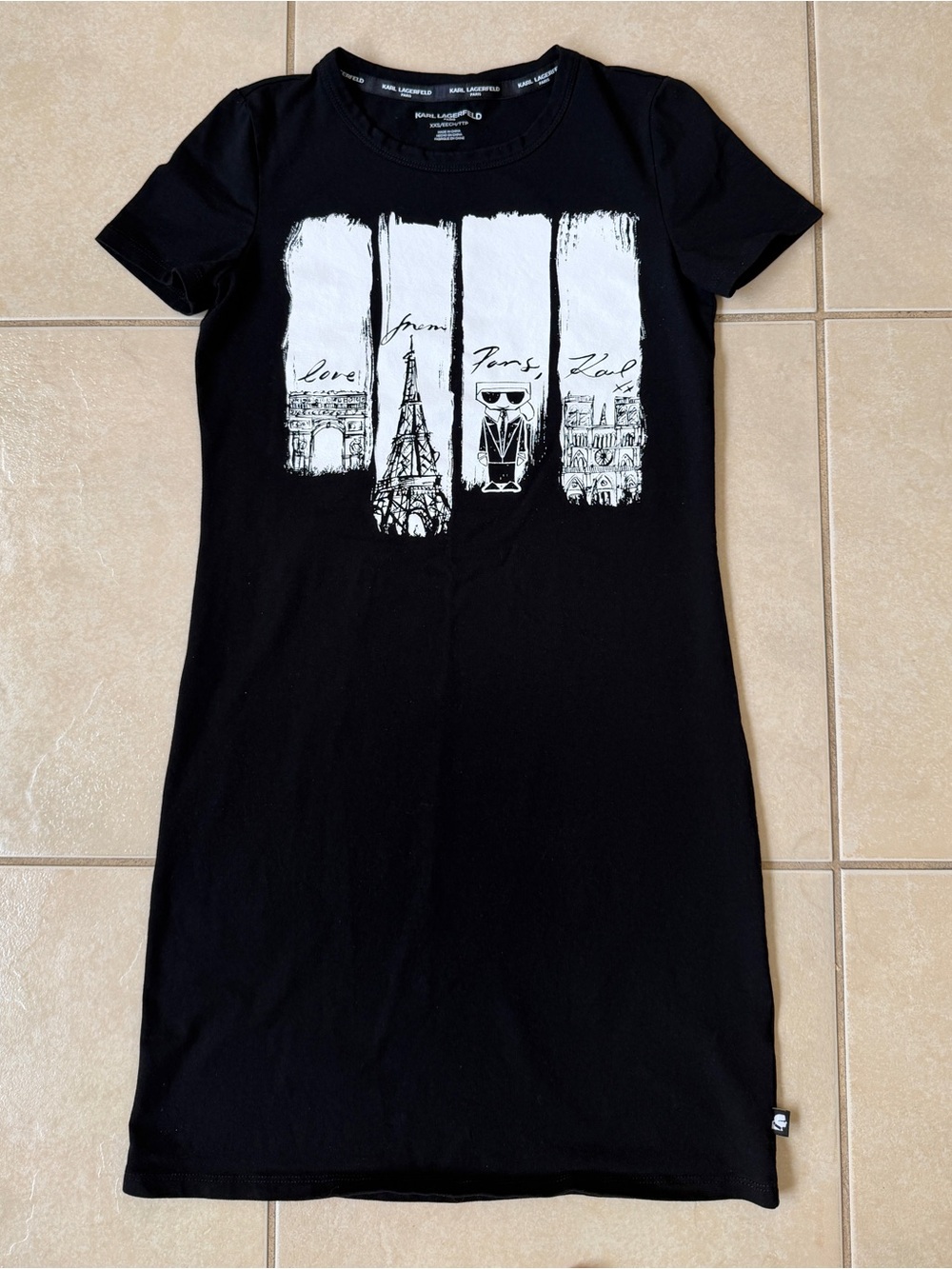 Karl Lagerfeld Paris Women Black T-Shirt Dress Paris Graphic Eiffel Tower XXS